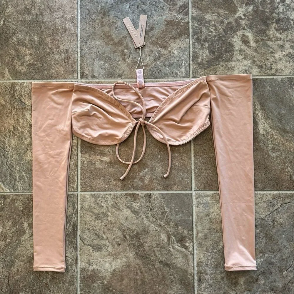 Skims Long Sleeve Bikini Top Ochre Size Medium